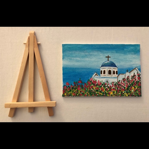 Mini Hand-painted Santorini Canvas Art - Picture 2 of 4